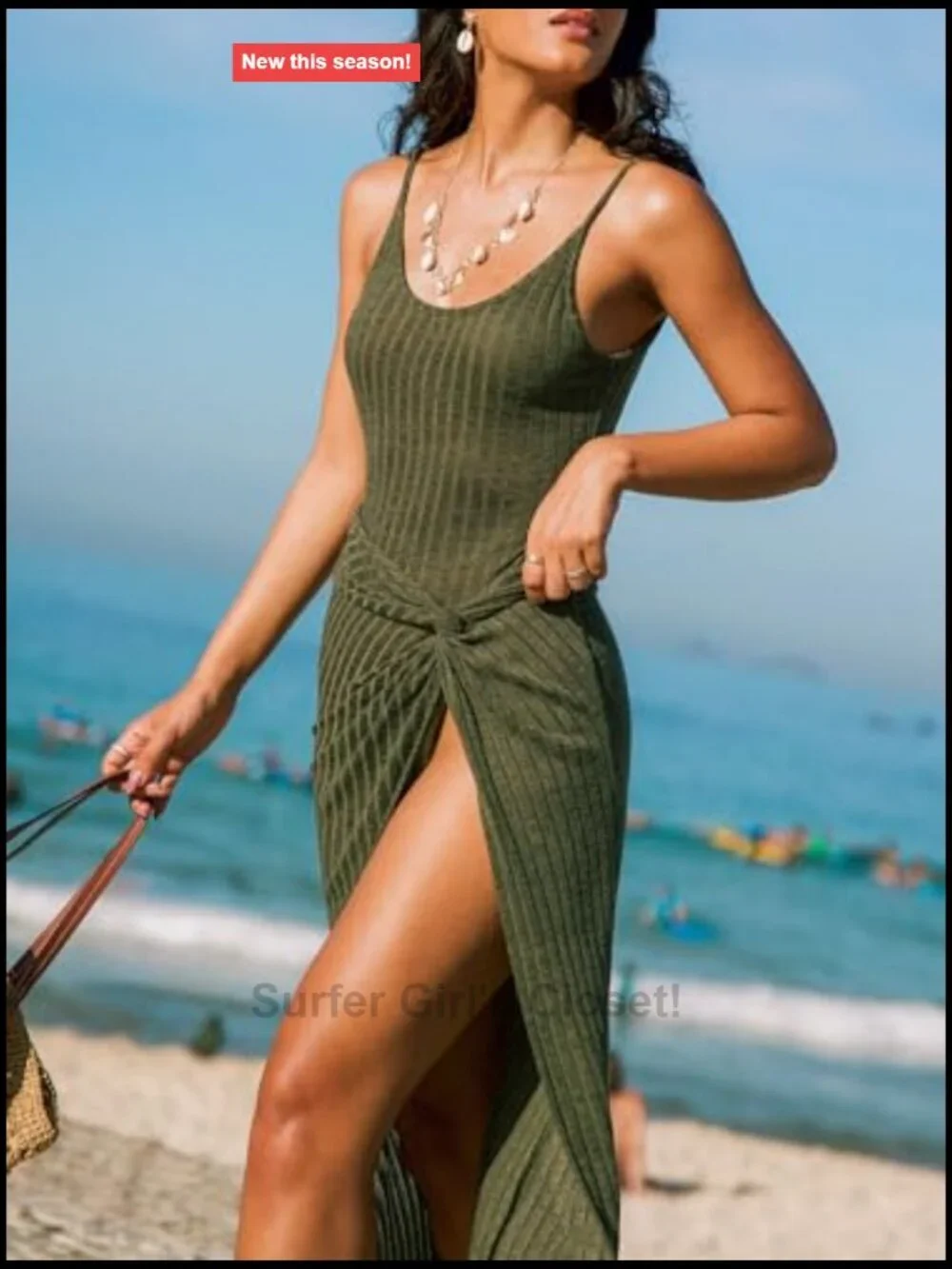 Ribbed Backless Square Neck Midi Beach Cover Up Dress